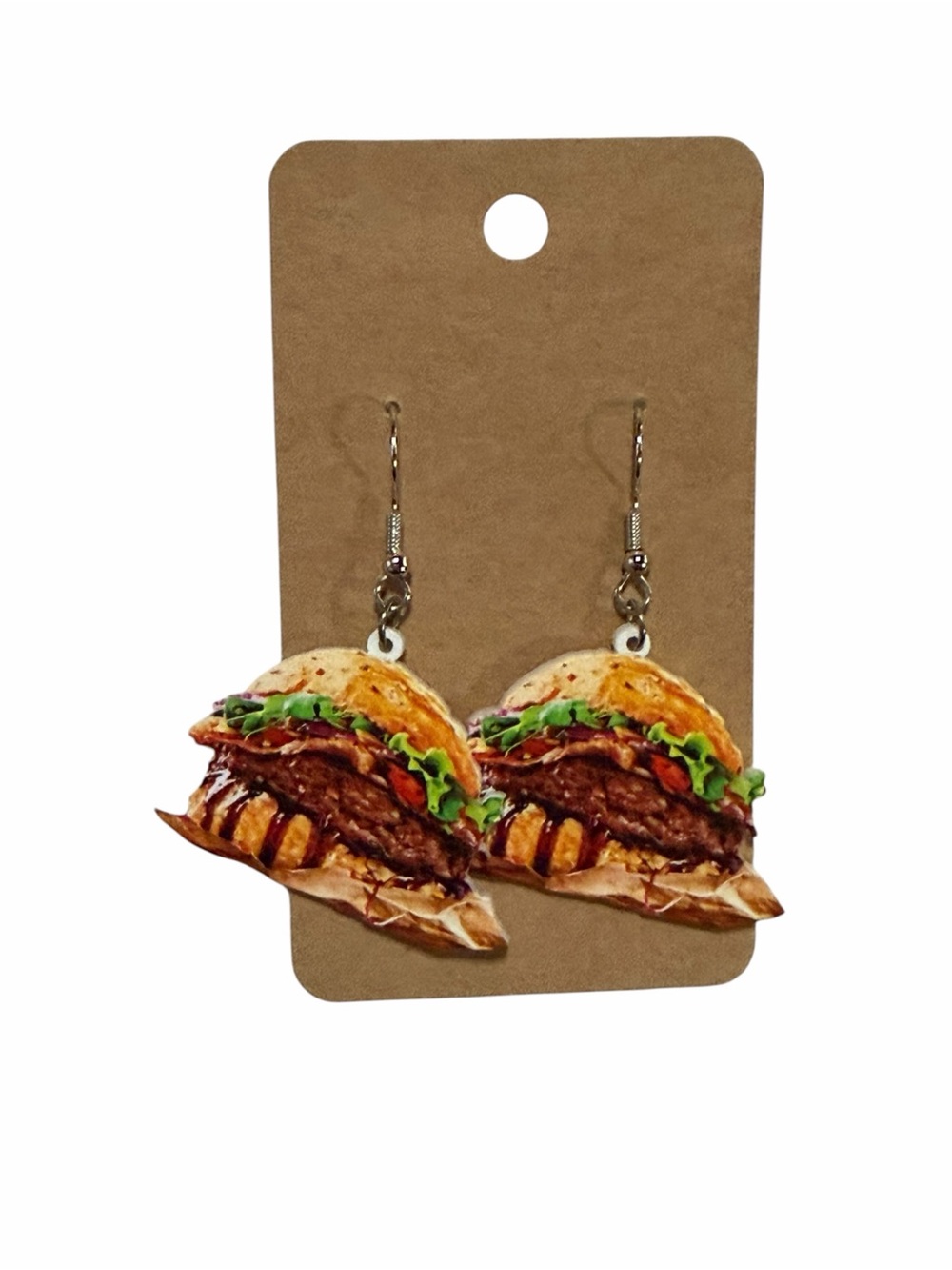 Novelty Burger Dangle Earrings - Brown